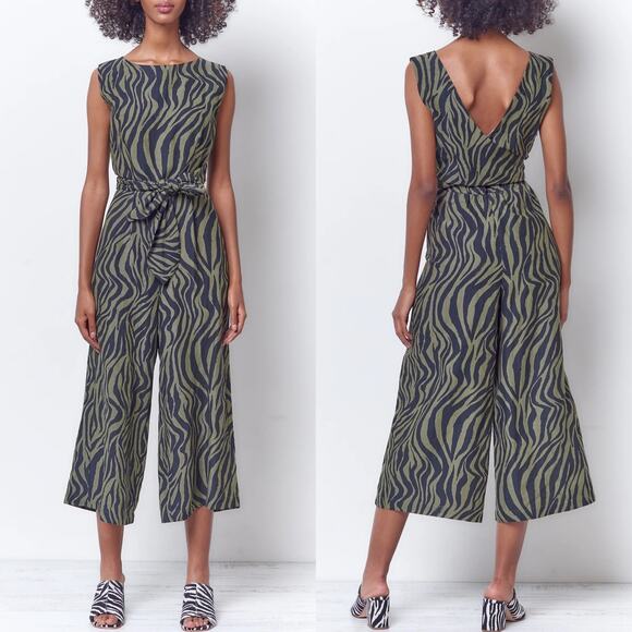Anthropologie Pants - Anthropologie Linen Blend Corey Lynn Calter Onyx Wrap Jumpsuit in Zebra